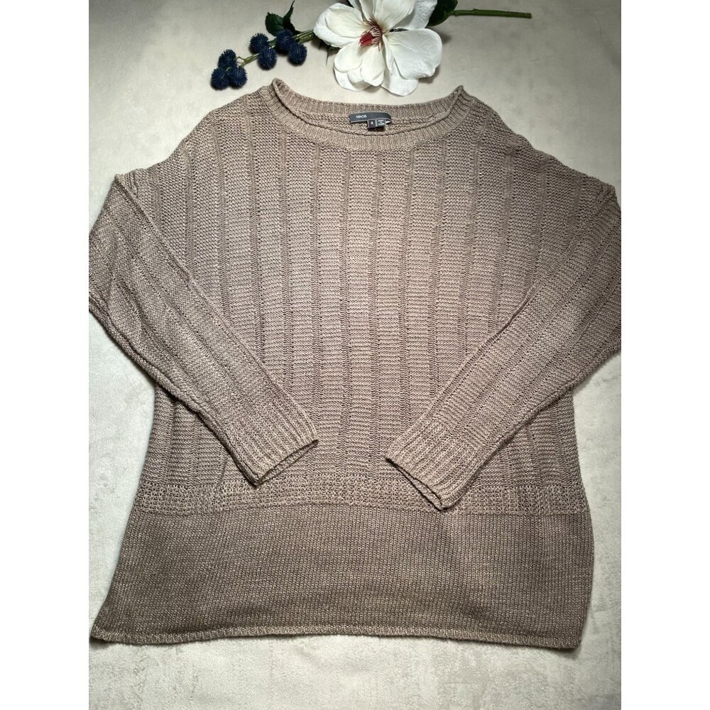 Vince Womens Taupe Sweater Size S 100% Linen Lagenlook Y2K Academia BOHO Classic